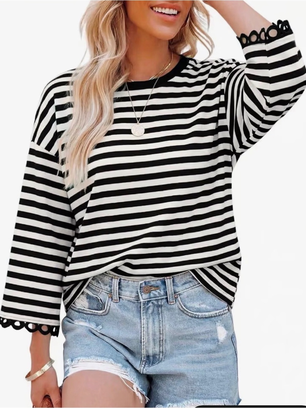 Striped Black and White Boatneck Women’s Top